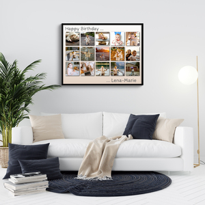 Raster-Collage hinter Acrylglas mit individuellem Gruß zum Geburtstag Raster-Collage hinter Acrylglas mit individuellem Gruß zum Geburtstag