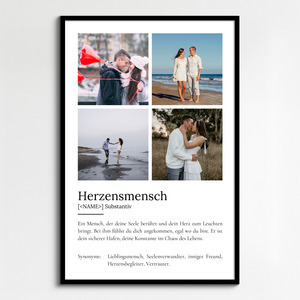"Herzensmensch" Definition - Geschenk als Poster, Leinwand erstellen. Eigene Fotos und Text. "Herzensmensch" Definition - Geschenk als Poster, Leinwand erstellen. Eigene Fotos und Text.