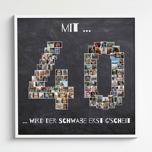 Fotocollage als Zahl mit individueller Botschaft zum runden Geburtstag