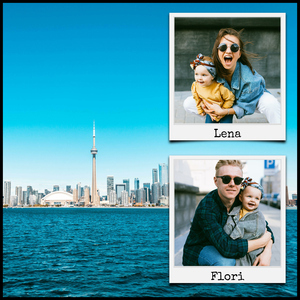 Fotocollage mit großem Urlaubsbild als Hintergrund – 40x40cm Fotocollage mit großem Urlaubsbild als Hintergrund – 40x40cm