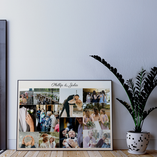 Personalisiertes Wandbild - Hochzeitscollage mit Namen des Brautpaares