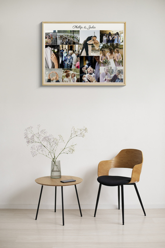 Personalisiertes Wandbild - Hochzeitscollage mit Namen des Brautpaares