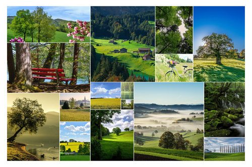 Landschafts-Fotocollage online gestalten – Premiumdruck | Wälder, Berge, Winter