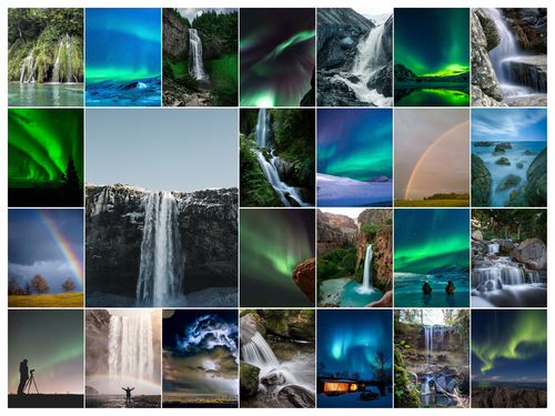 Natur-Fotocollage: Drucke deine Fotos – Polarlichter, Regenbogen, Gewitter in Premiumdruck