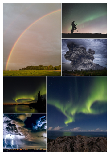 Natur-Fotocollage: Drucke deine Fotos – Polarlichter, Regenbogen, Gewitter in Premiumdruck