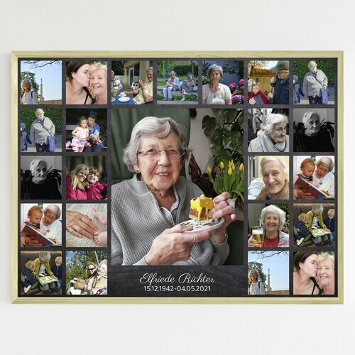 Fotocollage zum Gedenken bei Bestattung