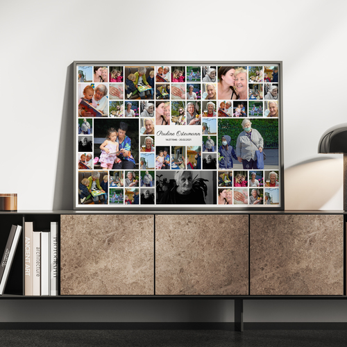 Gestalte deine Trauercollage auf Leinwand mit persönlichen Fotos und Texten