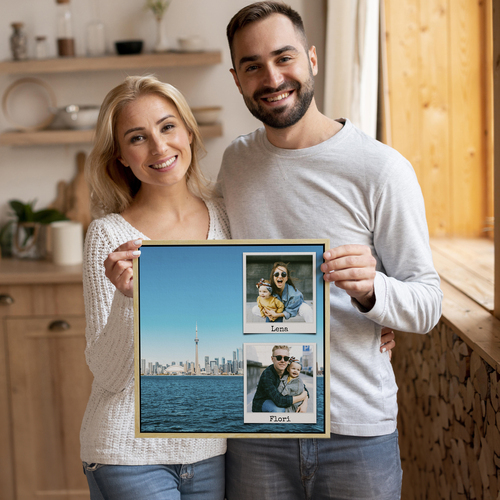 Fotocollage mit großem Urlaubsbild als Hintergrund – 40x40cm